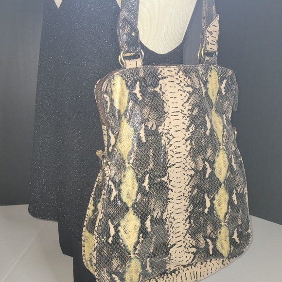 GRETTA Patent Python Hobo Bag Shoulder Black Creme - Picture 8 of 15